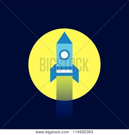 rocket flying to the moon icon flat style
