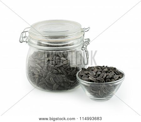 sunflower seeds in a glass jar