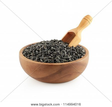 Wooden bowl full of Sunflower seeds