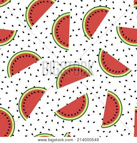 Fresh Slaced Ripe Watermelon on Seeds Background