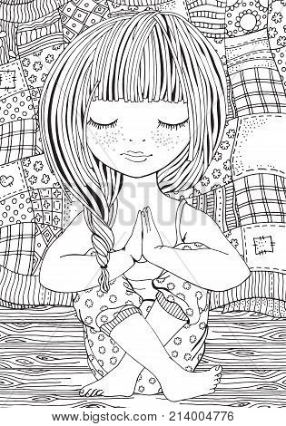 Cute Girl In Yoga Pose.