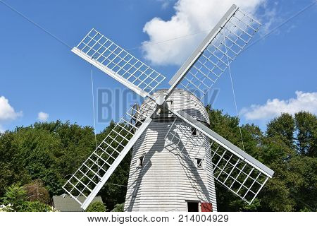 Jamestown, Ri - Aug 13: Windmill At Jamestown Historical Society In Jamestown, Rhode Island, As Seen