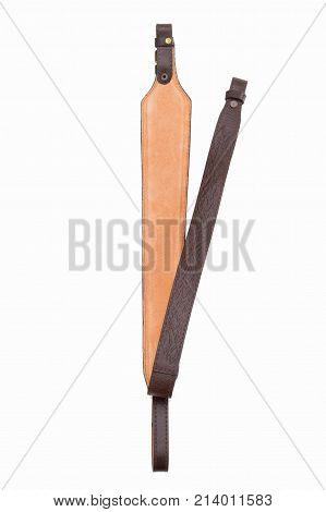 Armored Brown Leather Belt On White Isolated Background