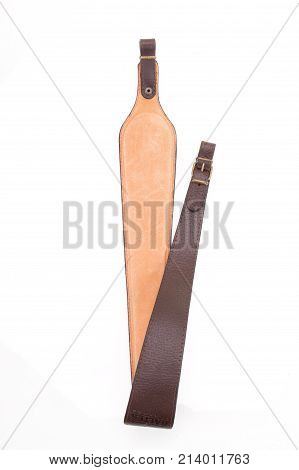 Armored Brown Leather Belt On White Isolated Background