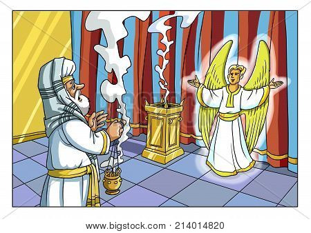 The Angel Gabriel appeared to the Priest of Zechariah in the Jerusalem Temple and reported the Birth of his Son.