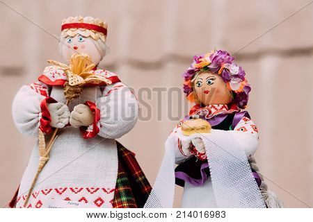 Belarusian Folk Doll. National Traditional Folk Dolls Are Popular Souvenirs From Belarus.