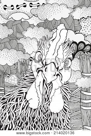 Hand-drawn Vector Rooster.