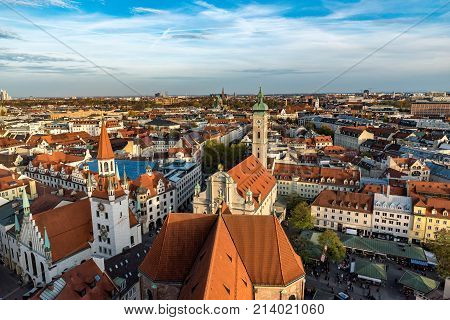 Cityscape of Munich with a view to the Viktualienmarkt