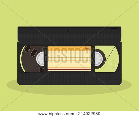 Retro video cassette isolated on a white background. Old record video recorder tape. Vintage style movie storage icon. Vector illustration.