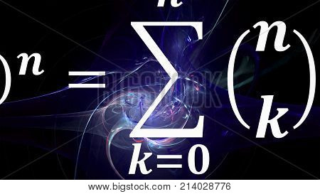 Math equations and formulas. in distance on abstract cosmic background. Science and mathematical research and development concept.
