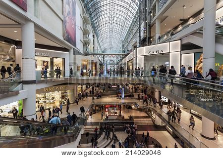 Toronto Canada - Oct 12 2017: Interior of the Eaton Centre mall in the city of Toronto Canada