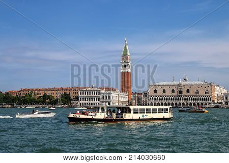 Venice, Italy - June 22: Vaporetto (water Bus) Going In Front Of Piazza San Marco On June 22, 2015 I