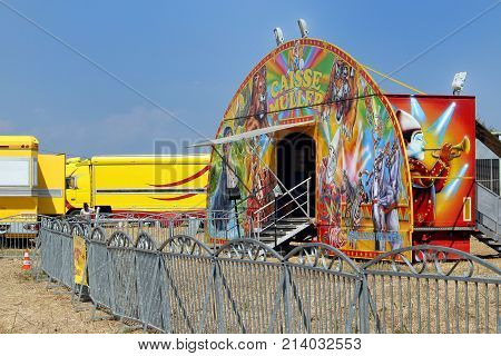 Valras-plage, Herault, France - Aug 23 2017: Trailer Belonging To A French Circus Or 