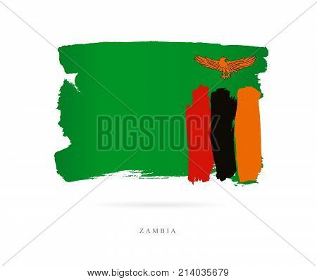 Flag of Zambia. Vector illustration on white background. Beautiful brush strokes. Abstract concept. Elements for design.