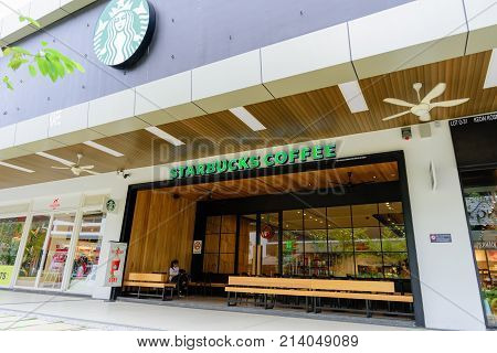 Penang Malaysia - Nov 11 2017 : Starbucks coffee shop. Starbucks Corporation is an American coffee company and coffeehouse chain. Starbucks was founded in Seattle Washington in 1971.
