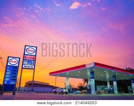 Krabi Thailand - September 1 2017: ESSO gas station. Esso gas stations and products including gasoline diesel motor oil gift cards credit cards and more