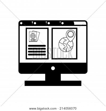 contour computer with webside to travel tickets and location symbol vector illustration