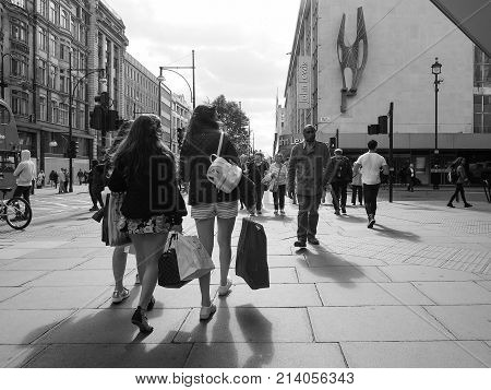 People In Oxford Street In London Black And White