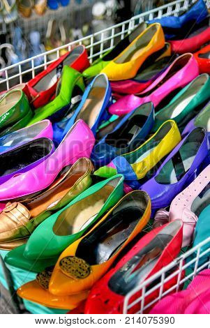 close up of Different female shoes for sale