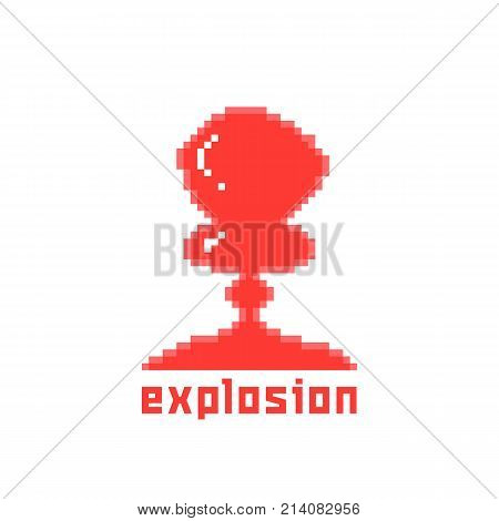 red pixel explosion icon. concept of 8 bit emblem, violence or conflict, h-bomb energy attack, blowing up sign, disaster, outburst, mushroom cloud. flat style trend modern logotype on white background