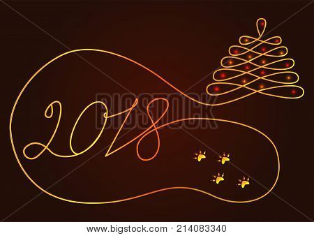 Abstract New Year background drawn by one line. Vector.
