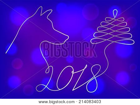 Abstract neon New Year background drawn by one line. Vector.