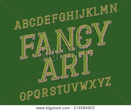 Fancy Art typeface. Retro font. Isolated english alphabet.