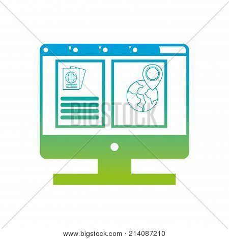 silhouette computer with webside to travel tickets and location symbol vector illustration