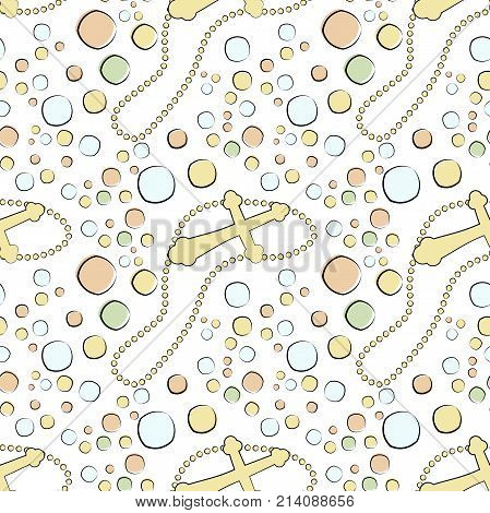 Vectron Seamless Pattern Of Elements Drawn Manually In The Style Of Doodle. Christening, Angel, Reli