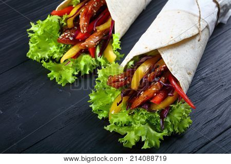 Fresh Juicy Flatbread Sandwich On Boards