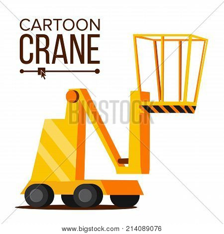Lift Crane Vector. Lifting Construction Machine Icon. Classic Yellow Isolated Flat Cartoon