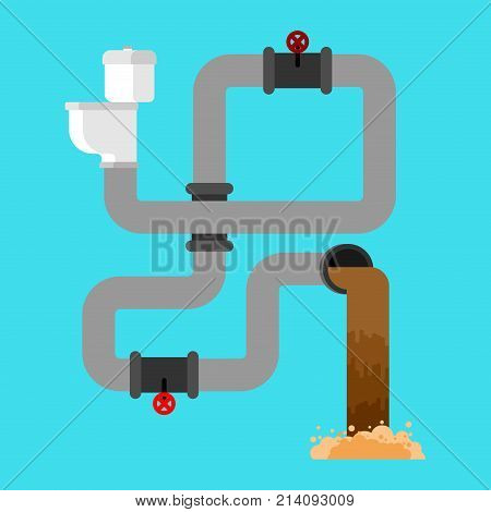 Sewage System. Toilet Bowl And Sewer. Wastewater. Vector Illustration