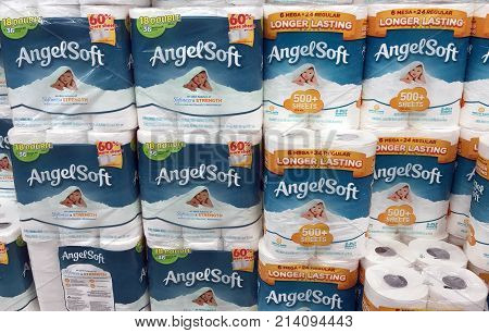 Altoona Wisconsin October 19 2017 Several packages of Angel Soft bathroom tissue on a grocery store shelf Angelsoft was introduced to the United States in 1987