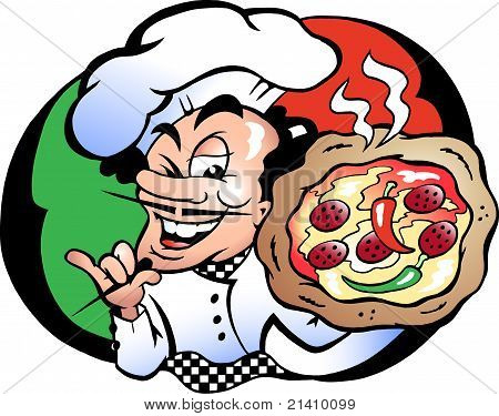 Kézzel rajzolt vektoros illusztráció egy Pizza Olaszország Baker