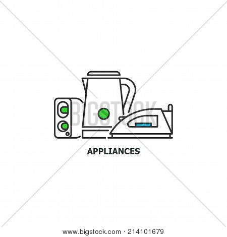 Old appliances and e-waste recycle concept icon in line design, vector flat illustration isolated on white background.