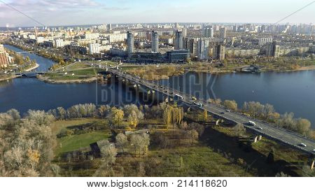 aerial view of Paton bridge in Kiev, Ukraine