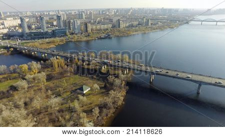 aerial view of Paton bridge in Kiev, Ukraine