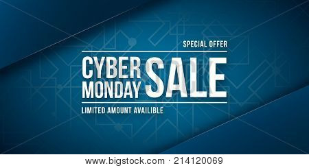 Cyber monday sale special offer. Wide Banner. Vector illustration.