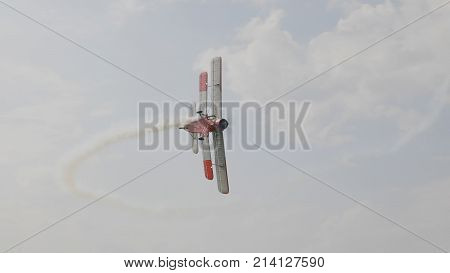 The An-2 aircraft flies in the sky