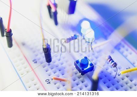 details of breadboard for modern robotics. Microcontroller components.