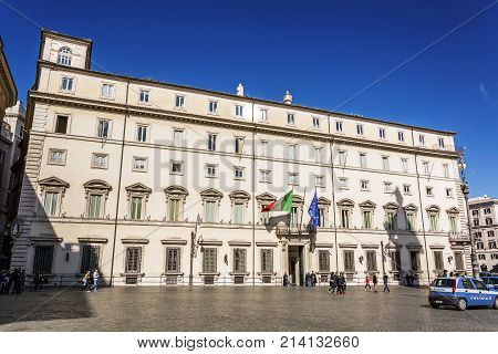 Rome Italy february 18 2017: facade of Palazzo Chigi (Chigi Palace) home of the Italian Prime Minister