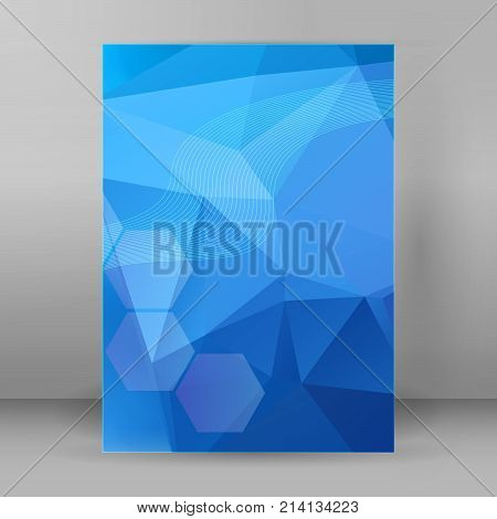 Advertising flyer business presentation. Blue gradient blurry glow light effect background with elegant graphic hexagon. Vector illustration EPS 10 for template brochure layout leaflet newsletters