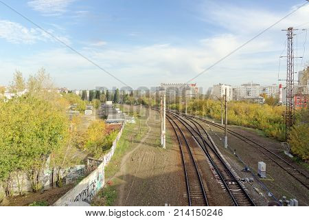 Nizhny Novgorod, Russia. - October 10.2017. View From The Kanavinsky Viaduct On The Railway Tracks.