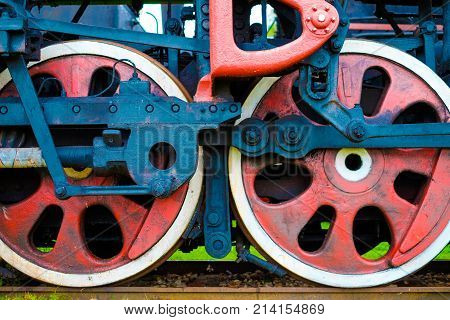 Old vintage train with steam locomotive standing