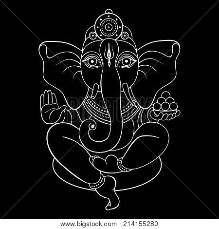Hindu God Ganesha. Hand drawn tribal style. Vector illustration.