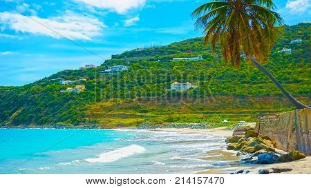 Scenery from Saint Martin's Beach in Caribbean sea