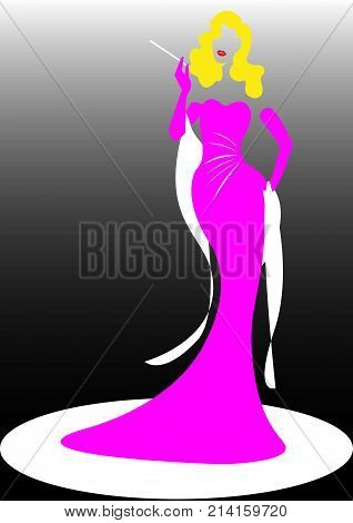 Diva Hollywood silhouette, Beautiful retro fashion blonde woman, vector isolated