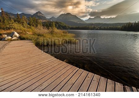 Great view on High Tatra Mountains from Strbske pleso - resort town near the lake named Strbske pleso. High Tatra mountains, Slovakia, Europe