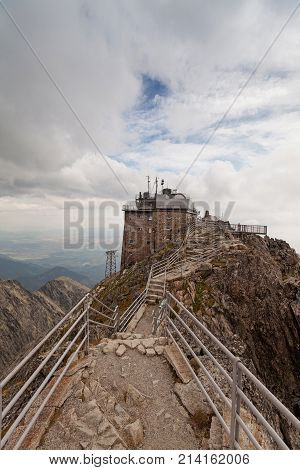 Skalnate pleso, photo of upper station of the cable railway on Lomnicky Stit peak in High Tatra mountains, Slovakia, Europe.