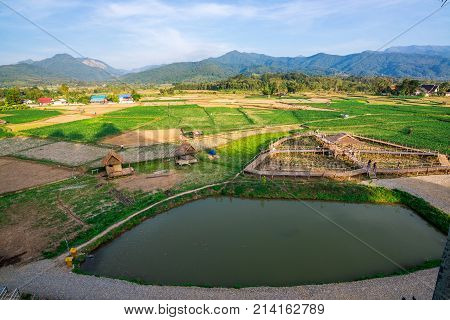 Nan Thailand - December 10 2016: Pua the landmark of northern of Thailand Paddy Land for traveling